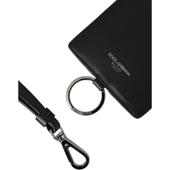 Dolce & Gabbana Black Calf Leather Lanyard Logo Card Holder Men Men's Wallet
